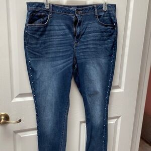 Q a.n.a solid blue stretch skinny plus size denim jeggings jeans ๐ size 18